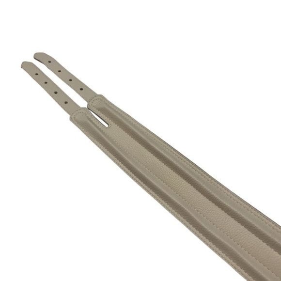 BCBGMAXAZRIA Double Buckle Faux Leather Statement Waist Belt Size M Beige Cream - Picture 8 of 9